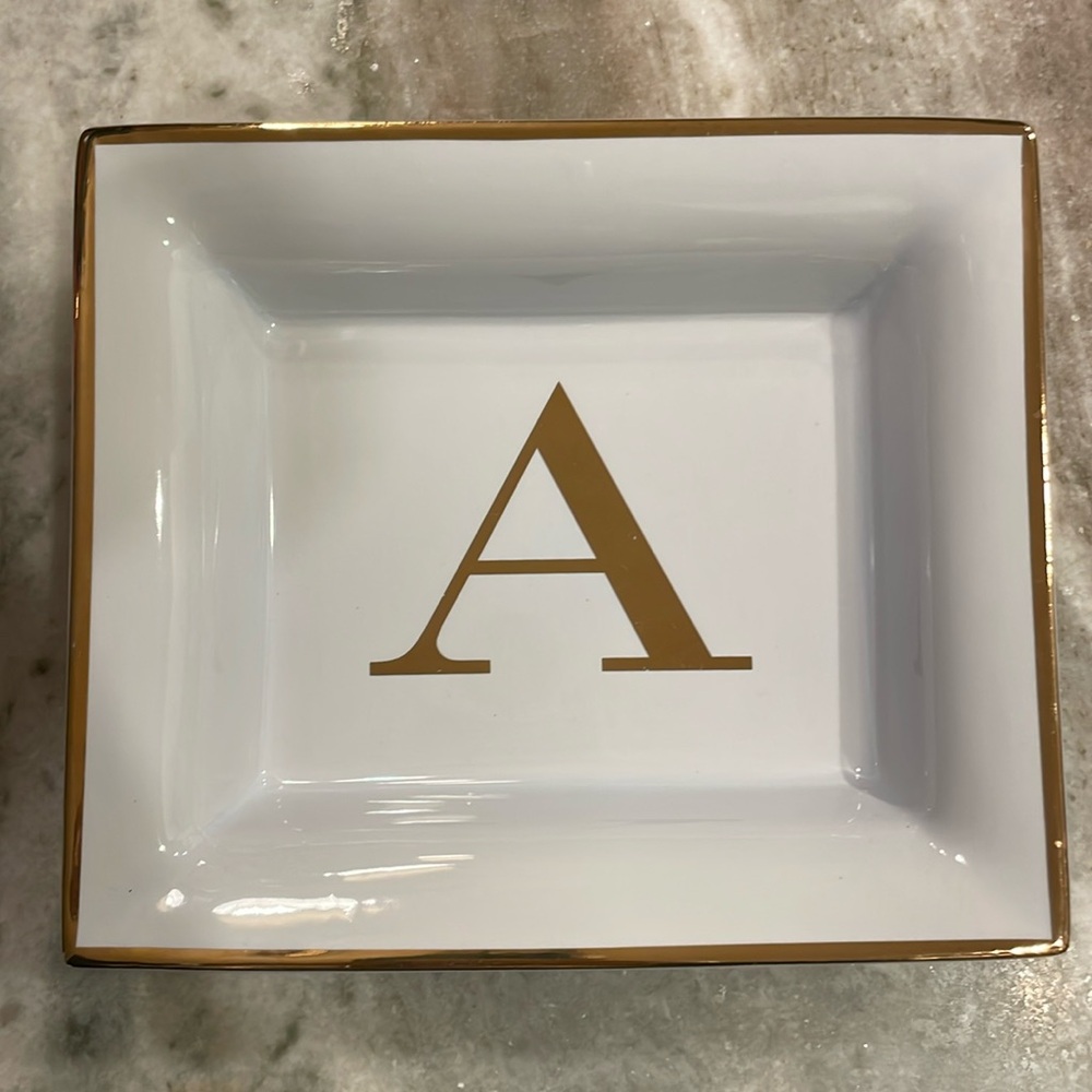 Pottery Barn Initial A Trinket Dish White Gold Trim HerProject Collab Signature
